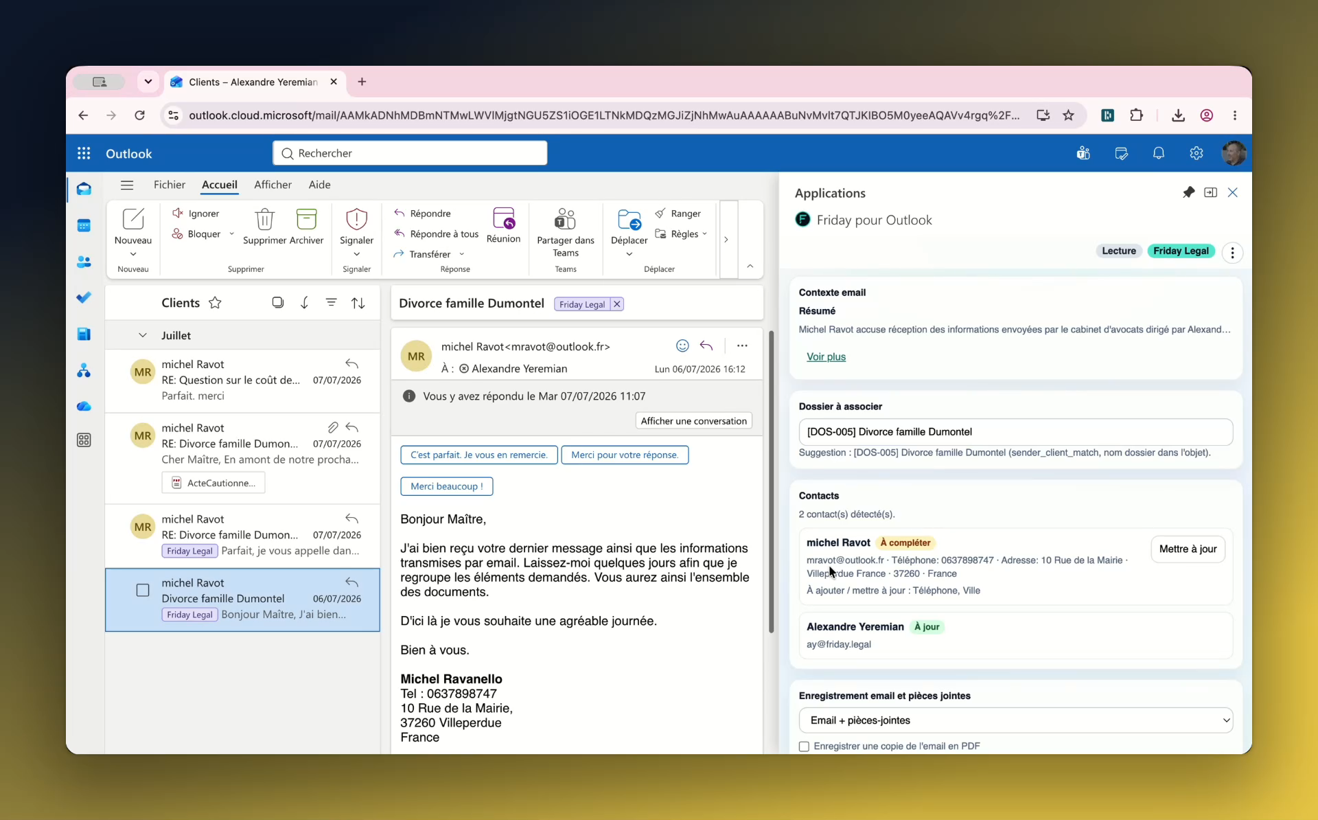 Visuel produit Friday dans Microsoft Outlook, issu du site Friday